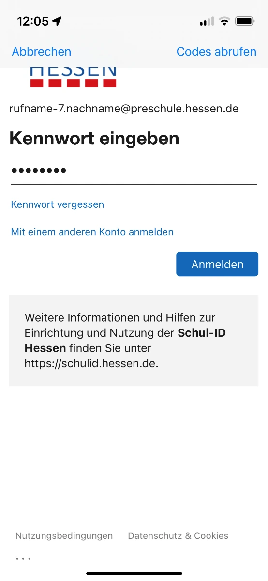 Anmeldeseite der Schul-ID Hessen zur Eingabe des Kennworts während der Aktivierung.