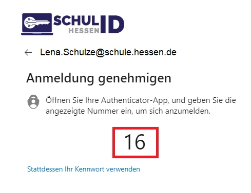 Browserseite Anmeldung genehmigen mit angezeigter zweistelliger Nummer.